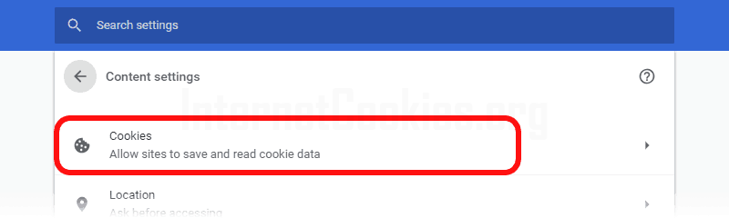 Chrome cookies settings item