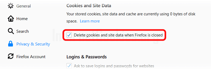 Firefox cleanup cookies