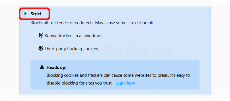 Firefox disable cookies