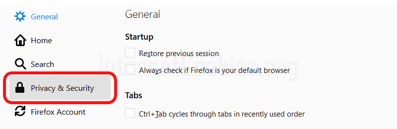 Firefox privacy and security settings item