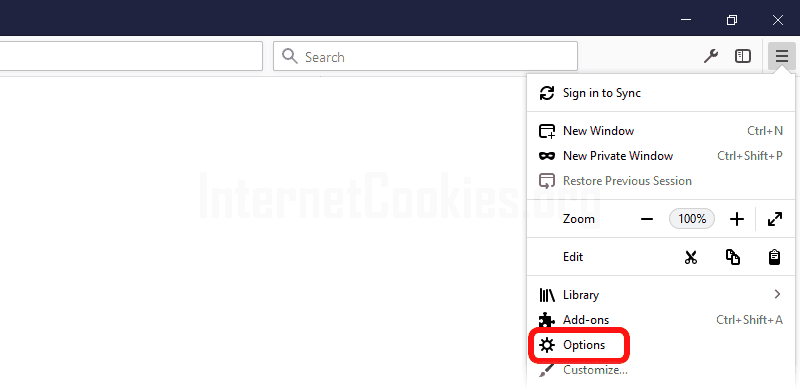 Firefox settings drop down